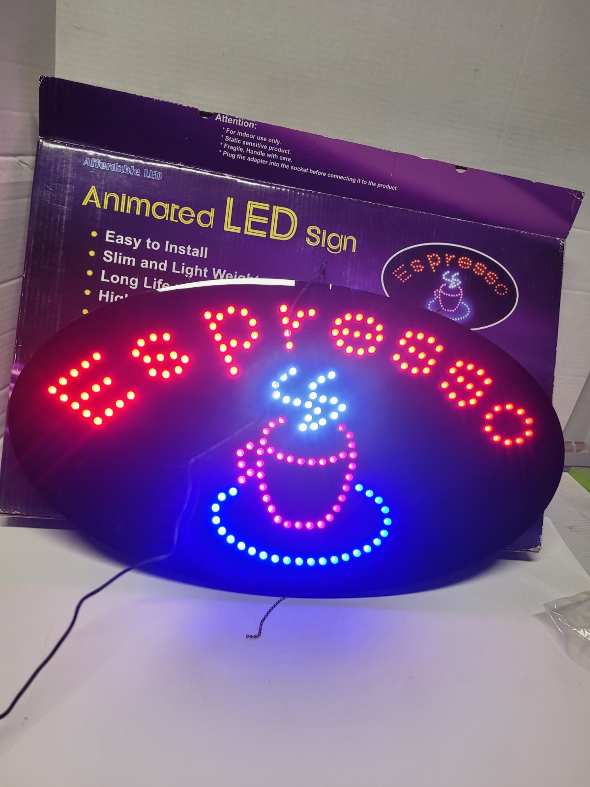 Animated Motion LED Expresso Business Sign On Off Swith Light Neon Display NEW