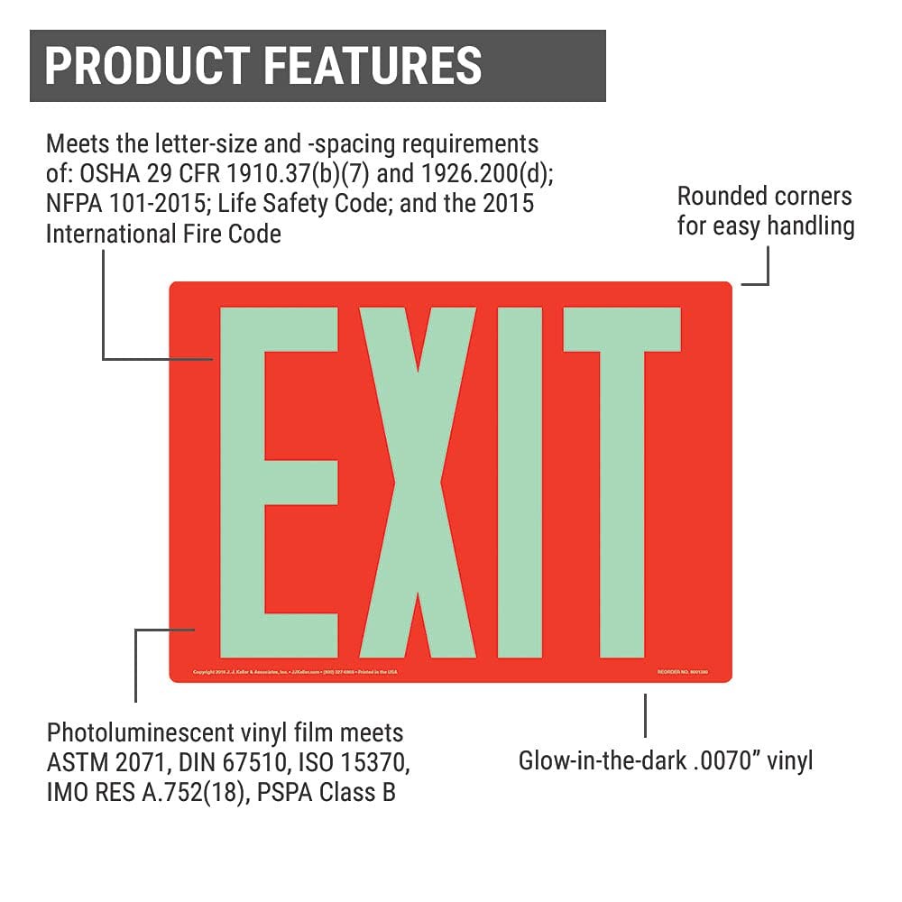 Glow In The Dark Exit Sign Permanent Self Adhesive Vinyl 14×10 Inch 2 PCS