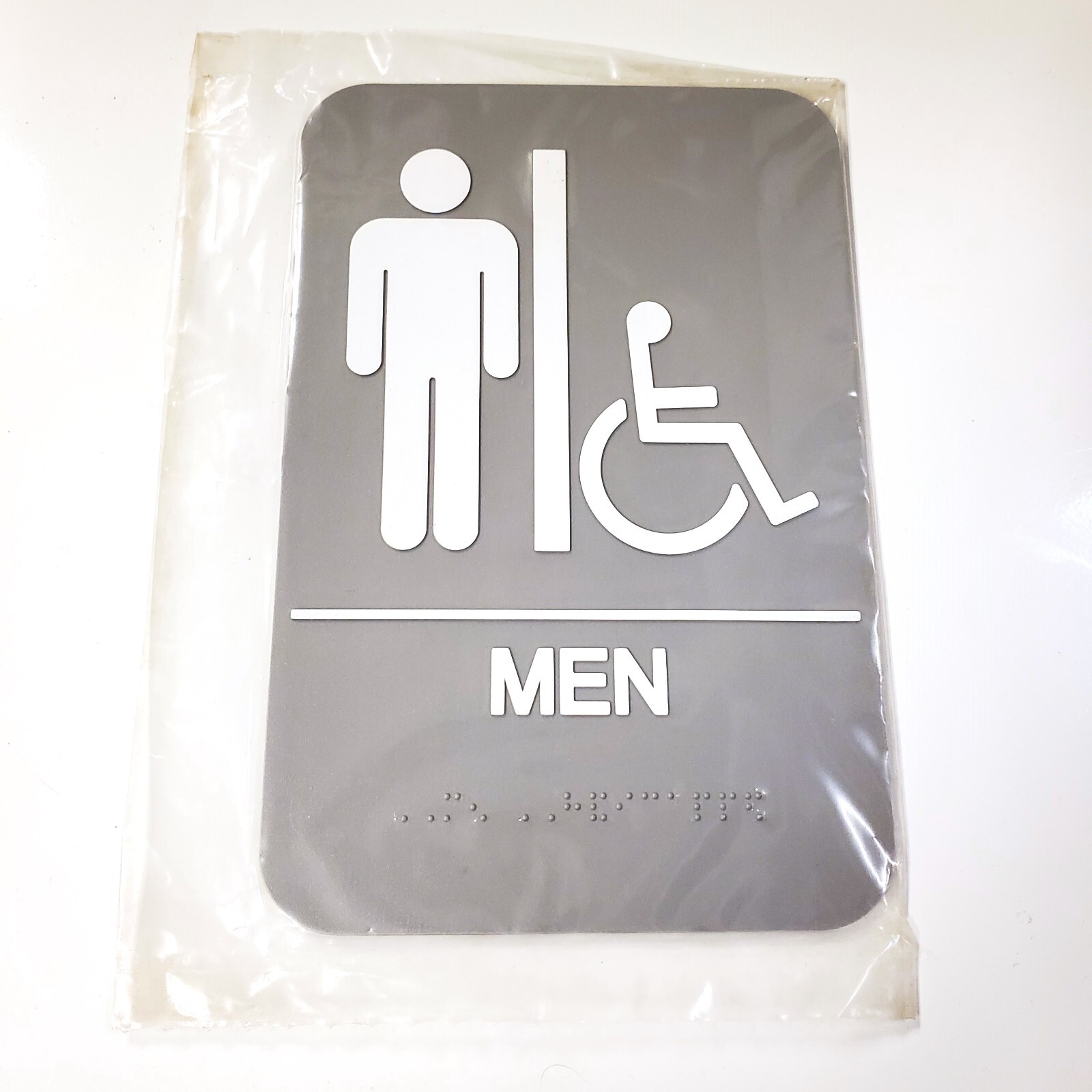 Gray Men&rsquo;s Restroom Bathroom Handicap ADA Accessible Braille Door Sign NEW!