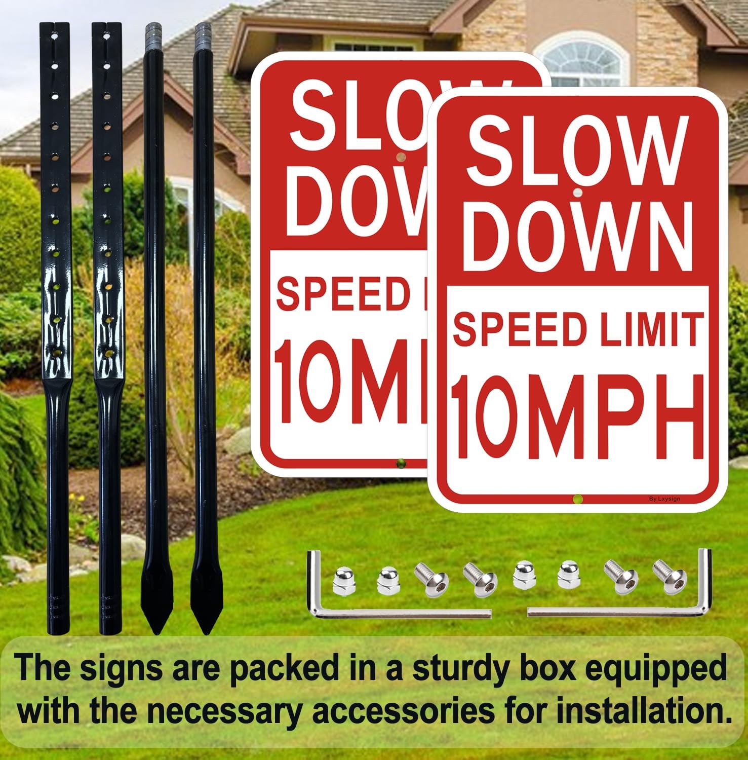 14×10 Inch Slow Down Speed Limit 10 MPH Sign with 36 Inch Metal Stakes 2 PCS