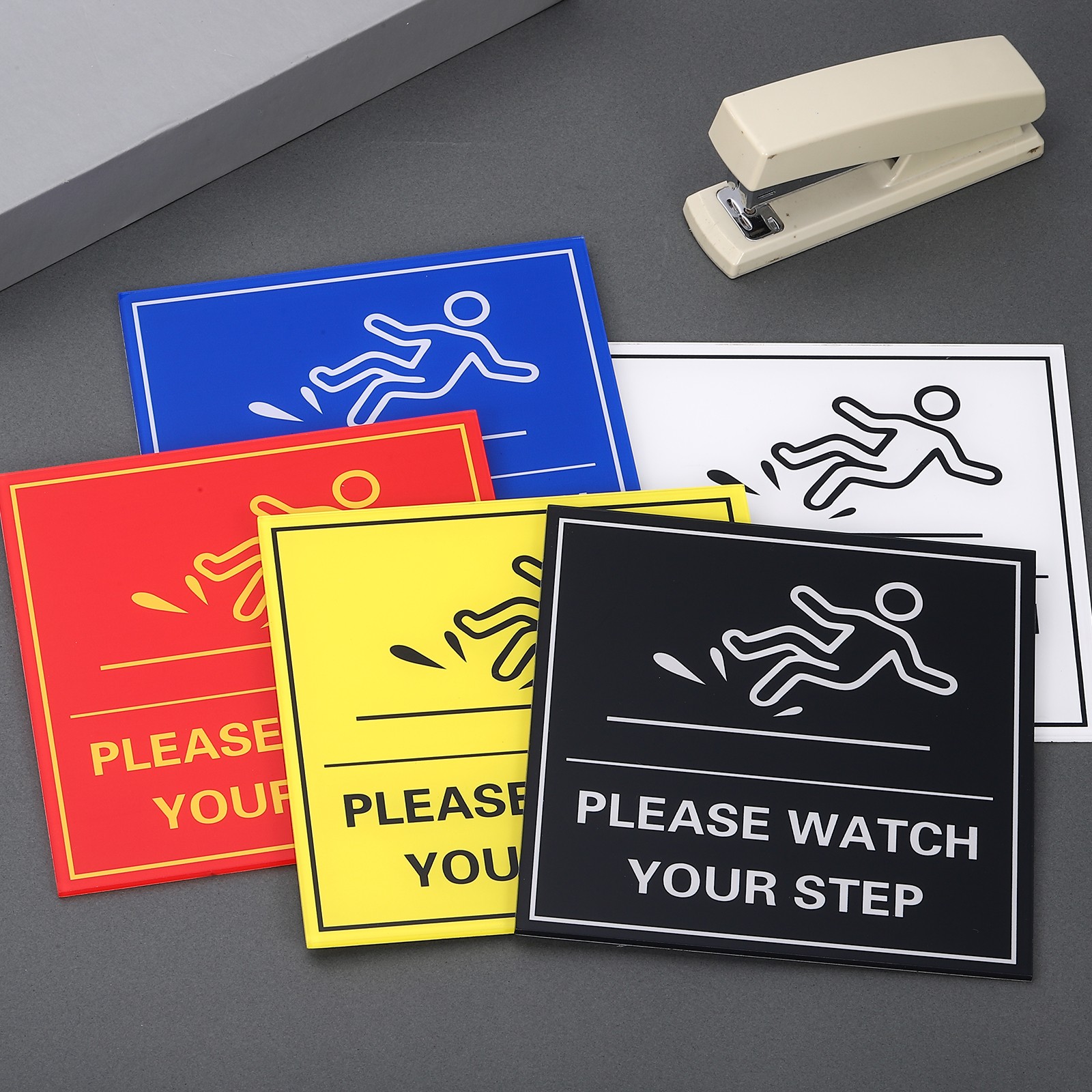 4&Prime; x 4&Prime; Please Watch Your Step Sign, 1 Pcs Warning Sign, Red with Yellow Text