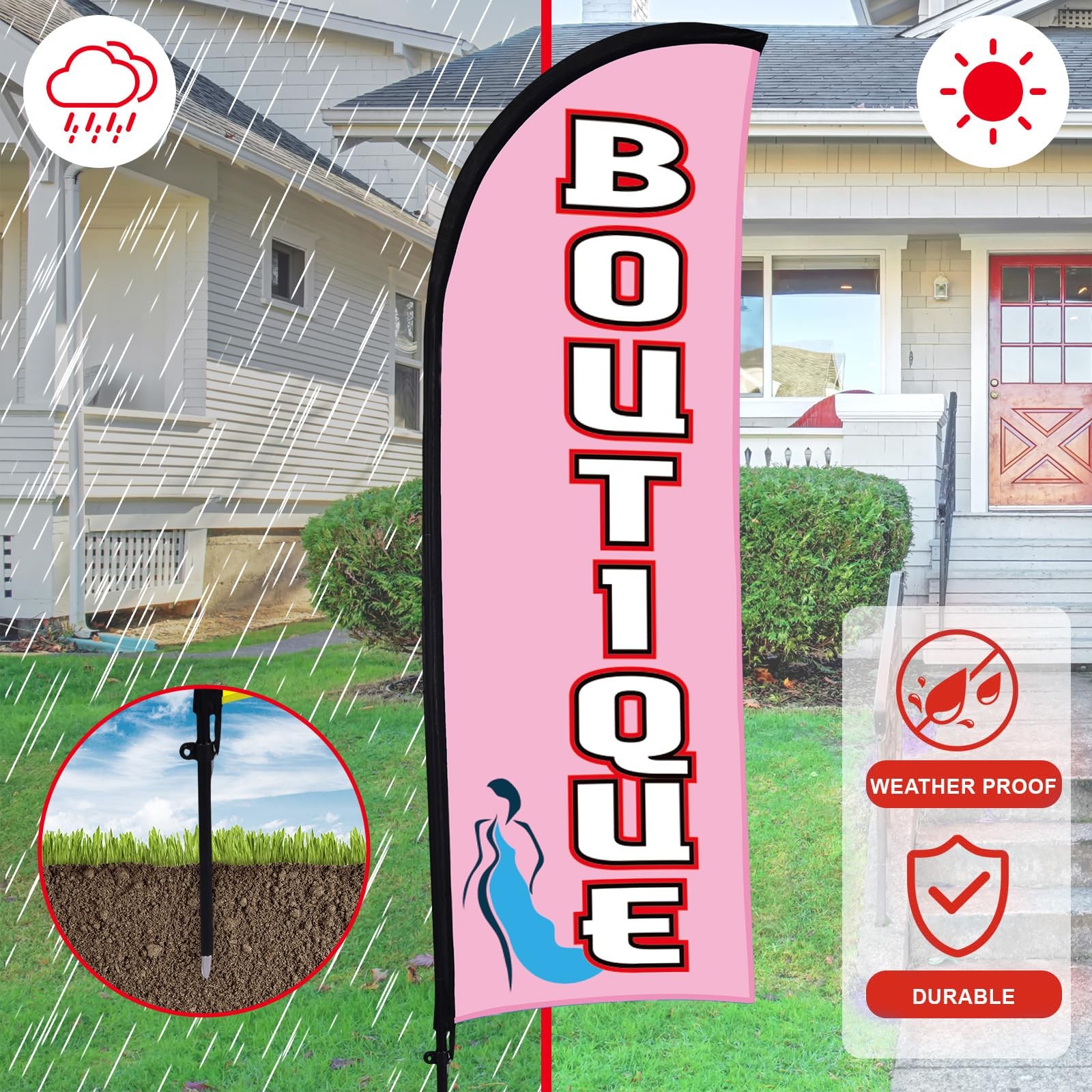 2 Sets Boutique Feather Flag Pole Kit 7 ft Boutique Advertising Banner Sign S…