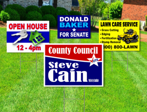 18 x 24 Yard Signs – Custom Design – Full Color – 2 Sided – Stakes Optional