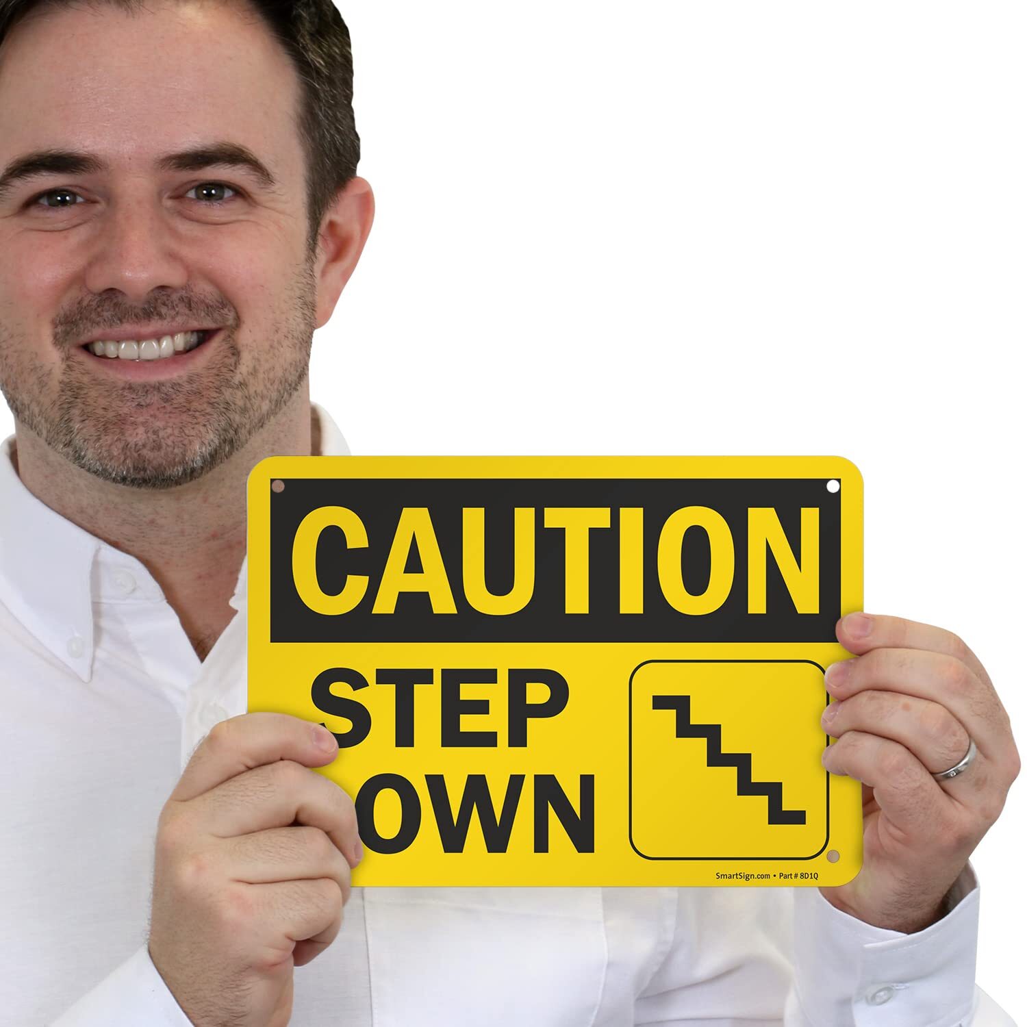7×10 inch Caution Step Down Aluminum Sign for Stair Ledge Floor Safety