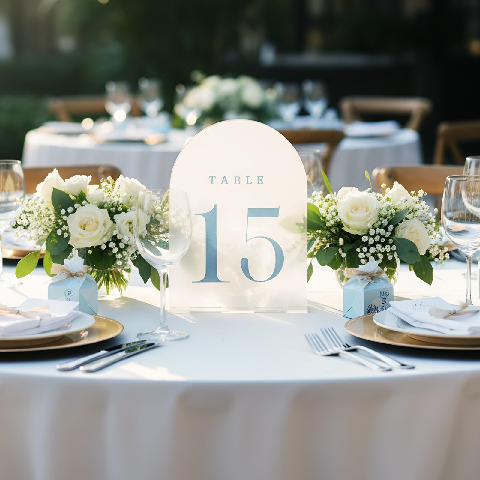 BrightRow 15 Pcs Frosted Arch Wedding Table Numbers with Stands 1-15, 5&Prime;x7&Prime; A…