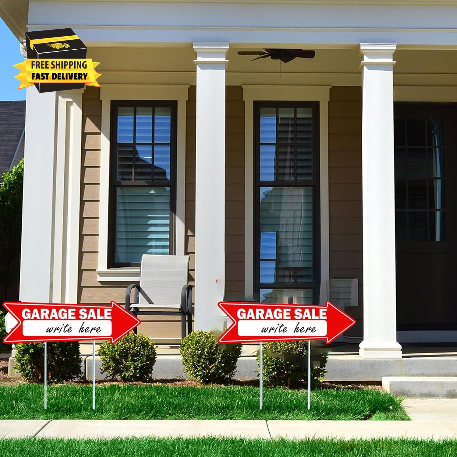 3 Pcs Garage Sale Arrow Signs with Stakes 16 X 5 Inch Yard Signs | Double Sided,