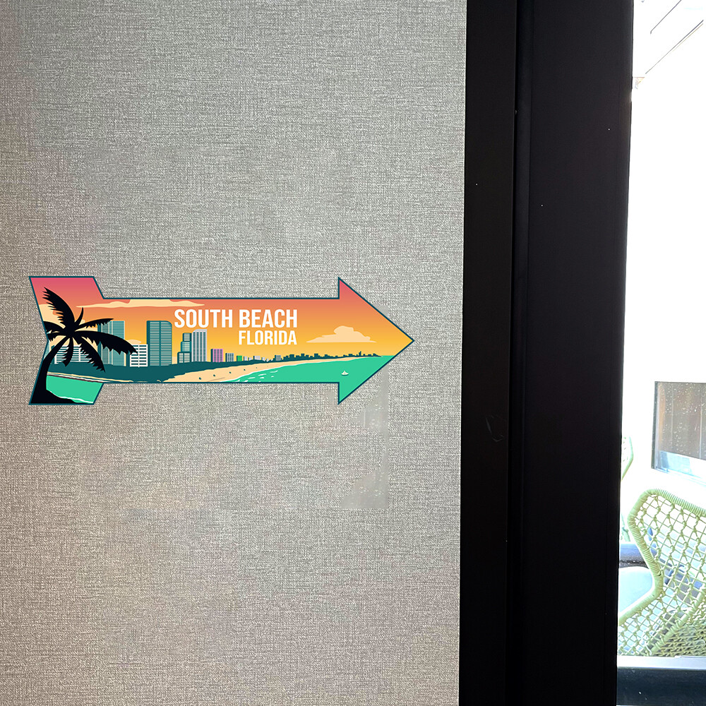 Arrow Shape Plus South Beach, Florida 12×4&Prime; Wall or Door Sign
