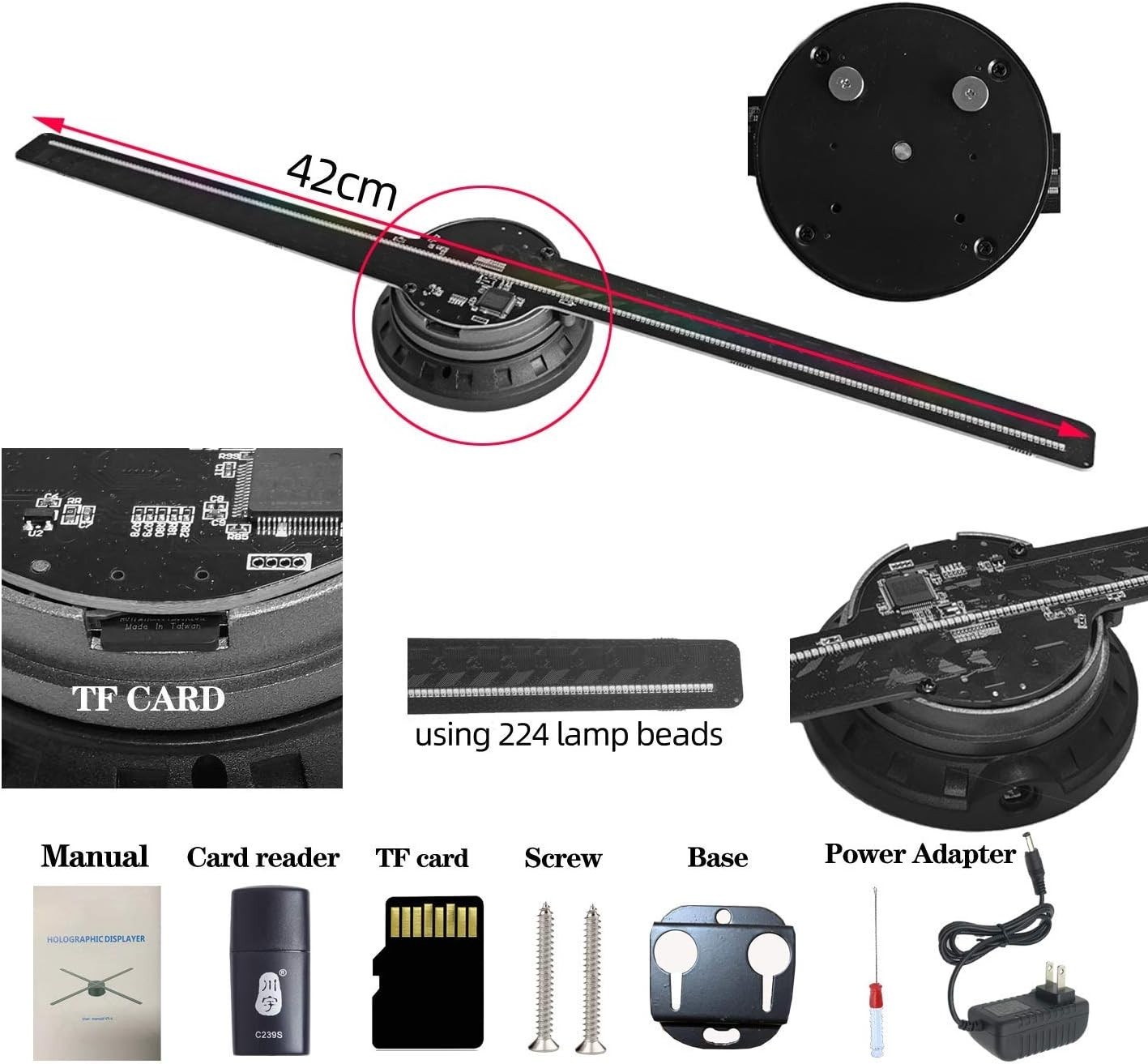 19.7in 3D Hologram Fan 528 LED 1500+ Videos WiFi APP
