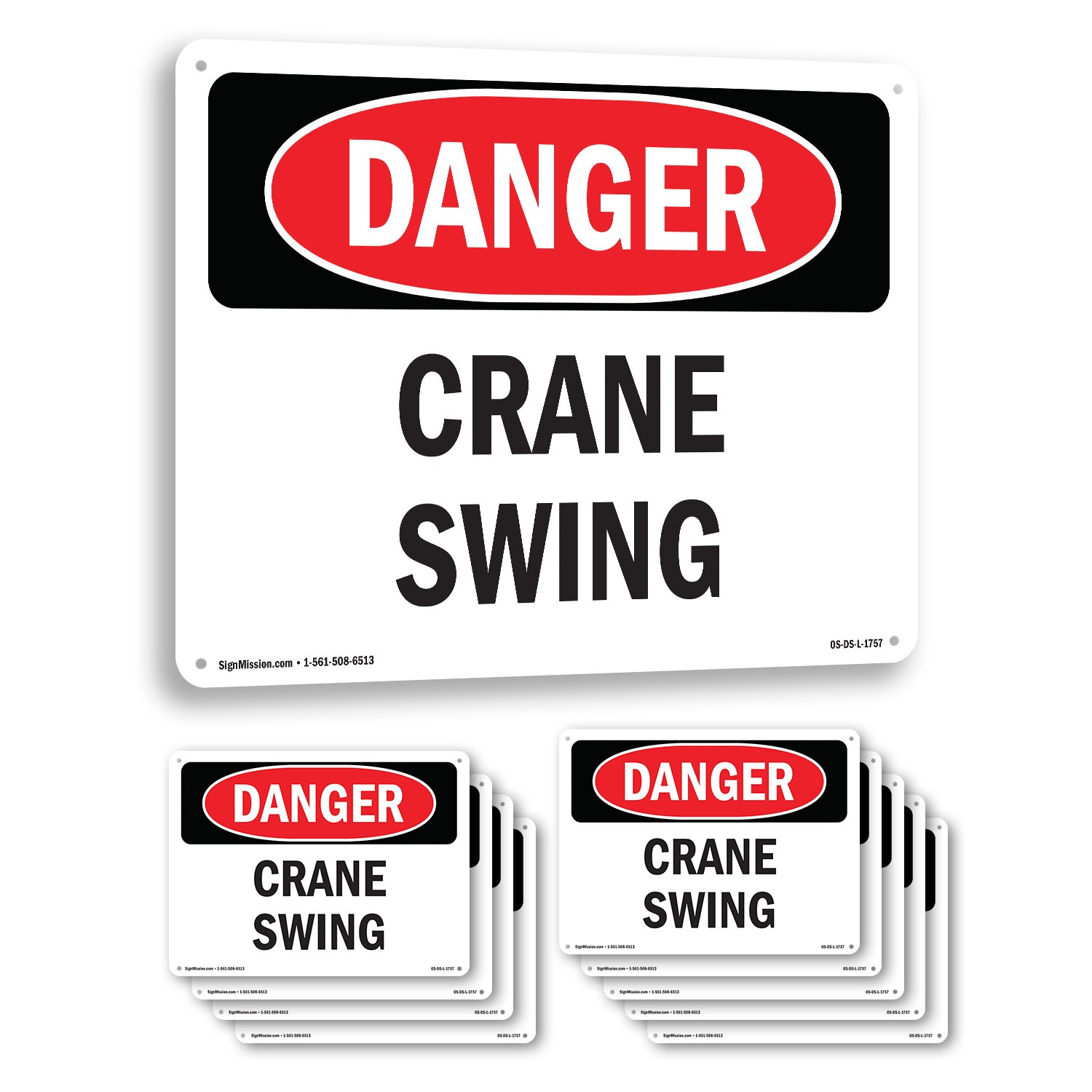 Crane Swing OSHA Danger Sign Metal, Plastic, Or Decal – 5 or 10 Pack