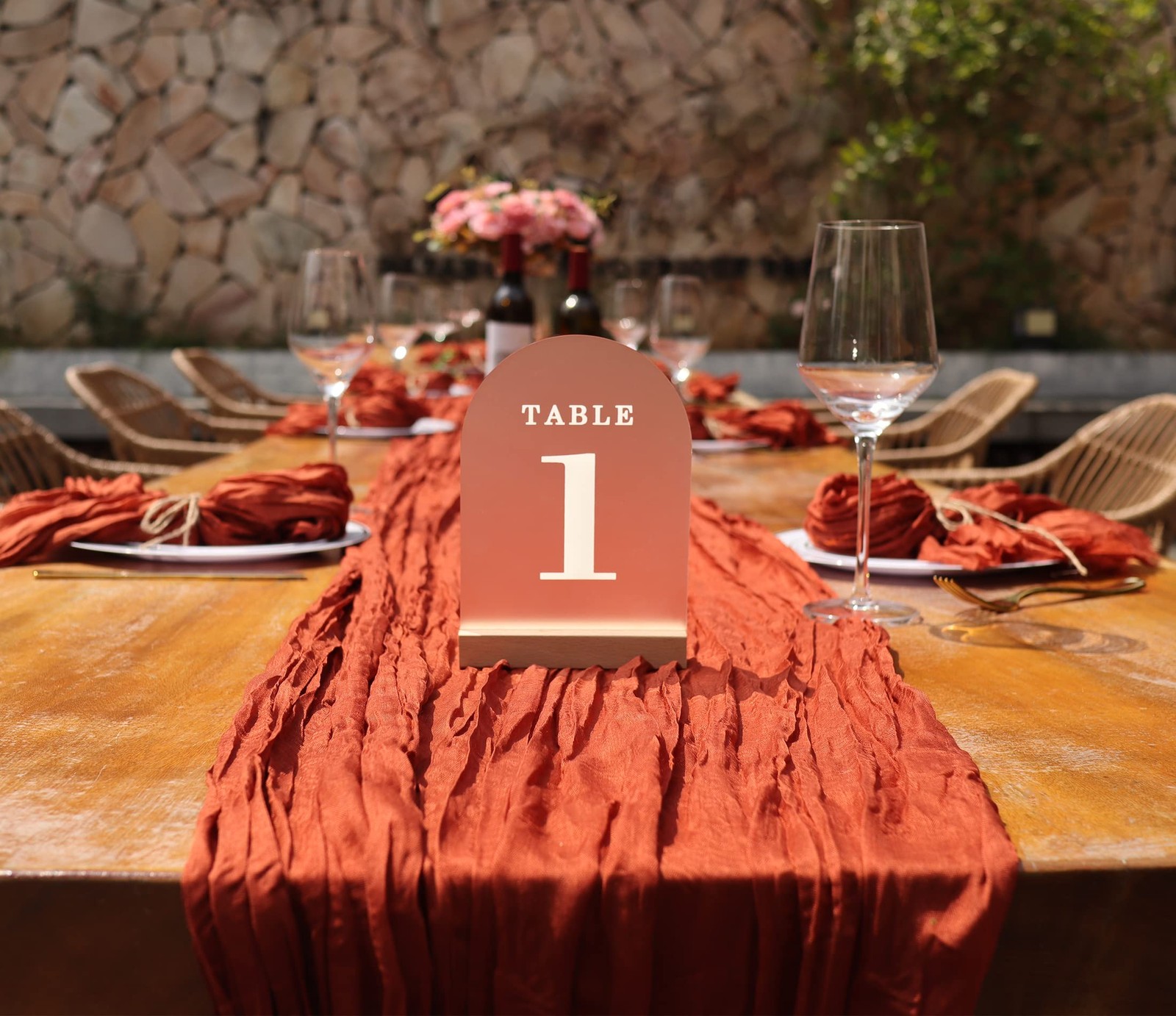 Wedding Table Numbers 1-15 Acrylic Arch Signs with Natural Wood Stands Holder…