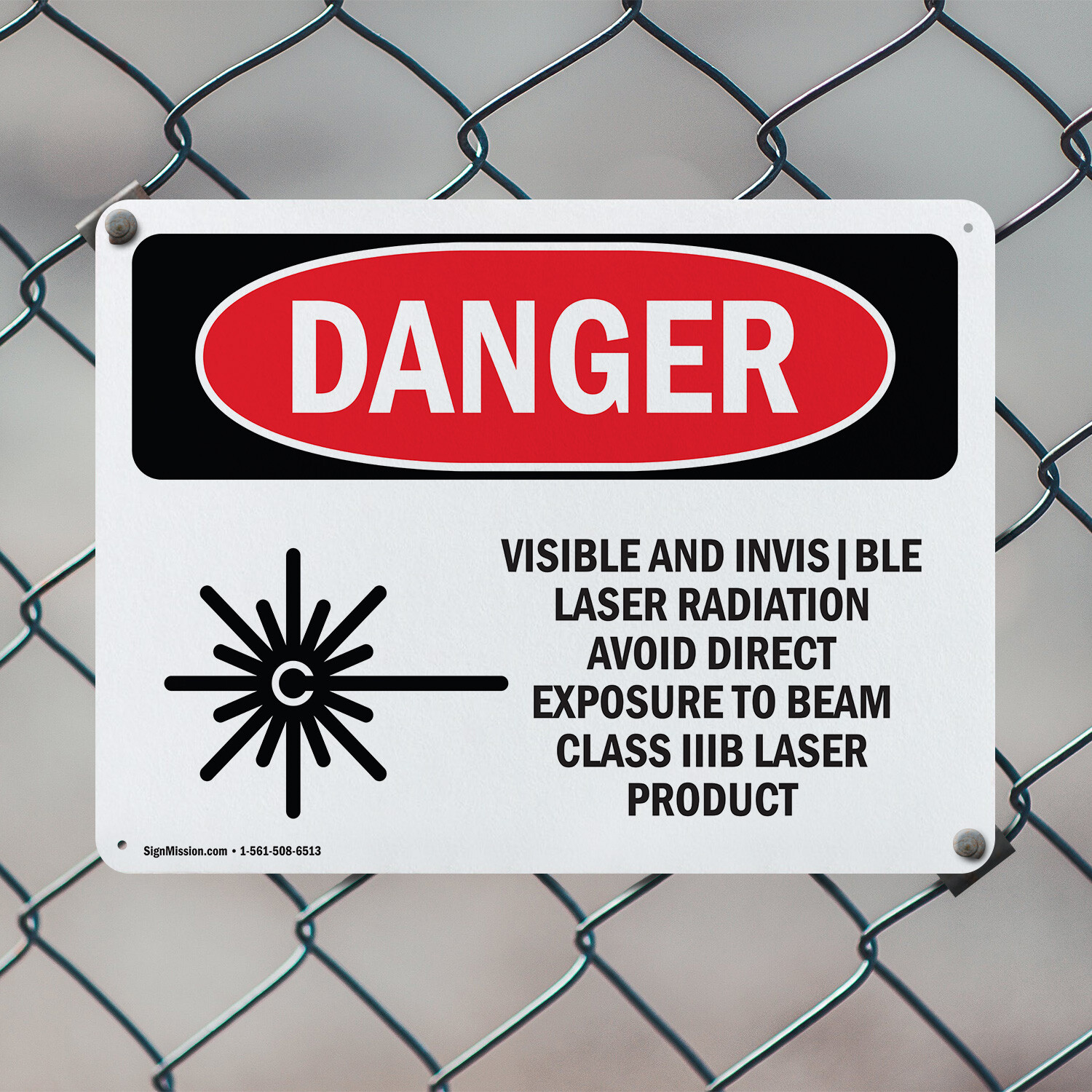 (2 Pack) Visible And Invisible Laser OSHA Danger Sign Decal Metal Plastic