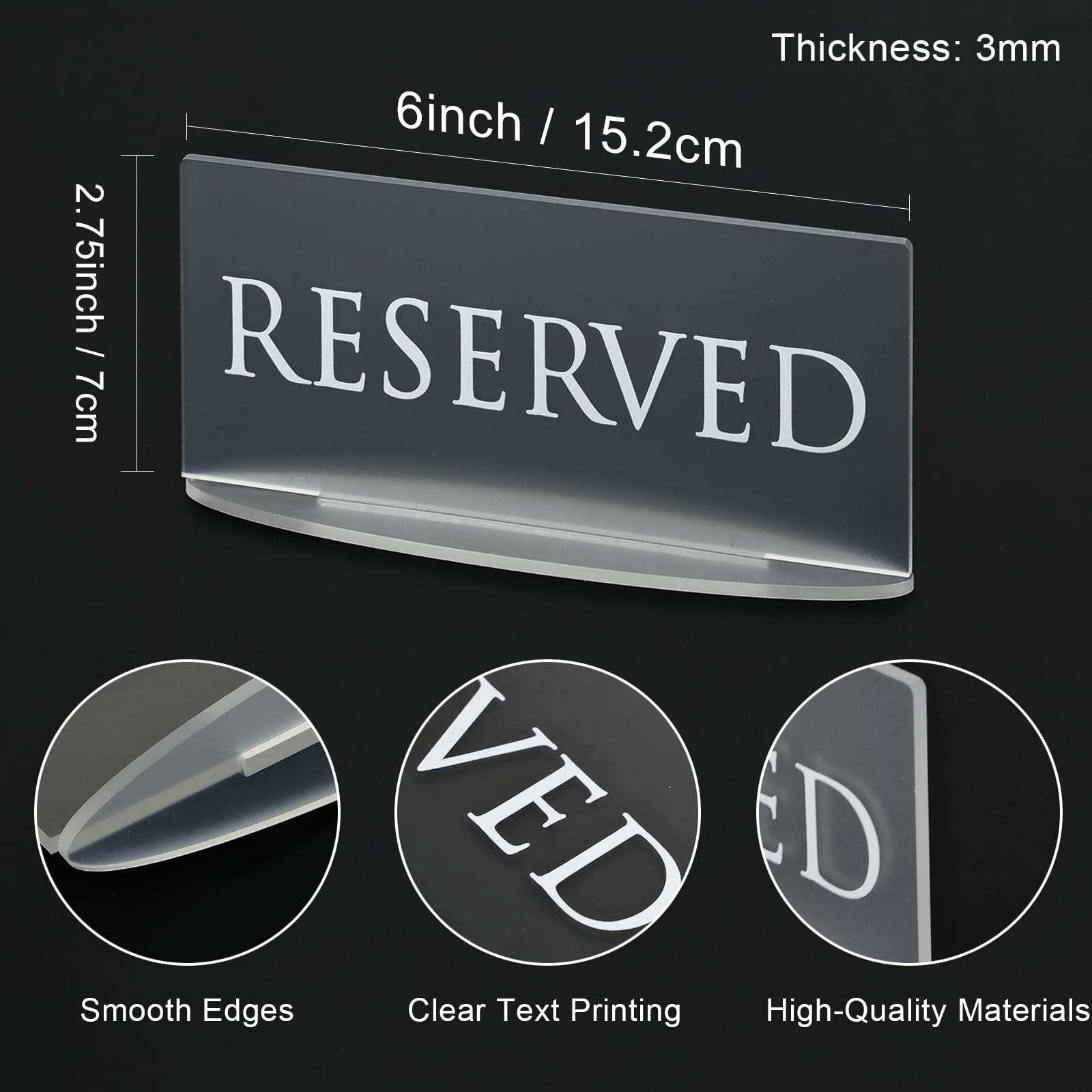 6 PCS Acrylic Reserved Signs Frosted Table Sign Oval Stand 6×2.8 Inch