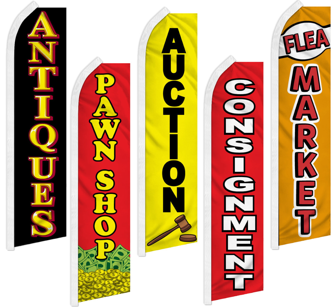 Thrift Advertising Swooper Flutter Feather Flag Pawn Consignment Flea Market