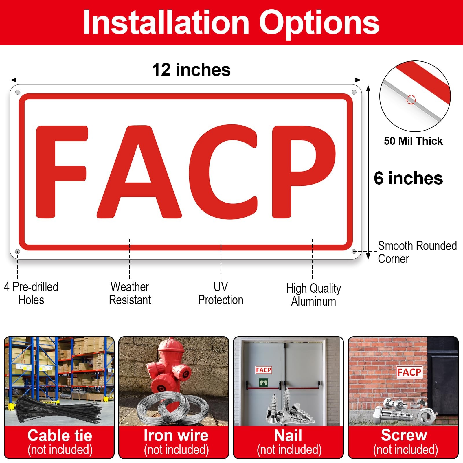 2 PCS FACP Fire Alarm Control Panel Sign 12×6 Inch Aluminum Reflective White