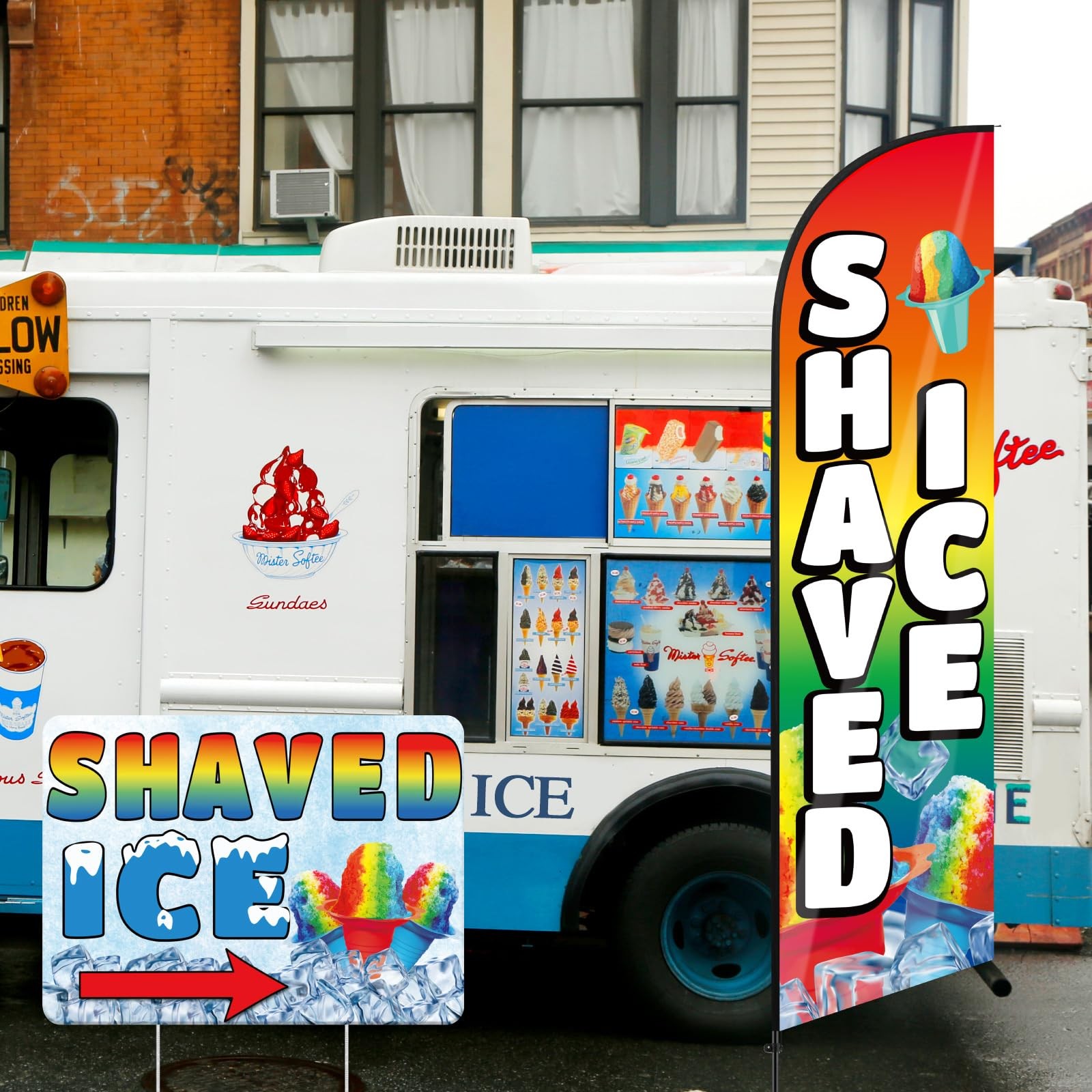 Remagr 3 Pcs Ice Cream Or Shaved Ice Signs Include 1 Feather Flag Kit 11 Ft