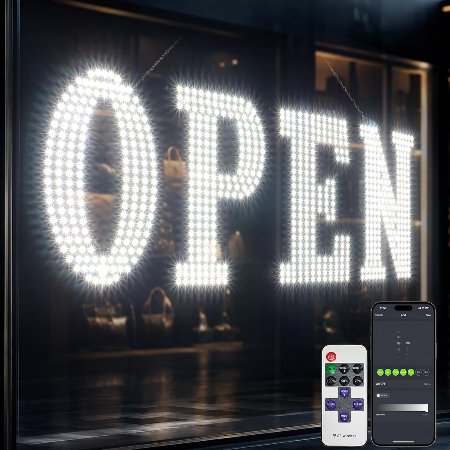 Open Sign for Business, 40&Prime;X14&Prime; Jumbo Open Sign with Timer and Remote Control