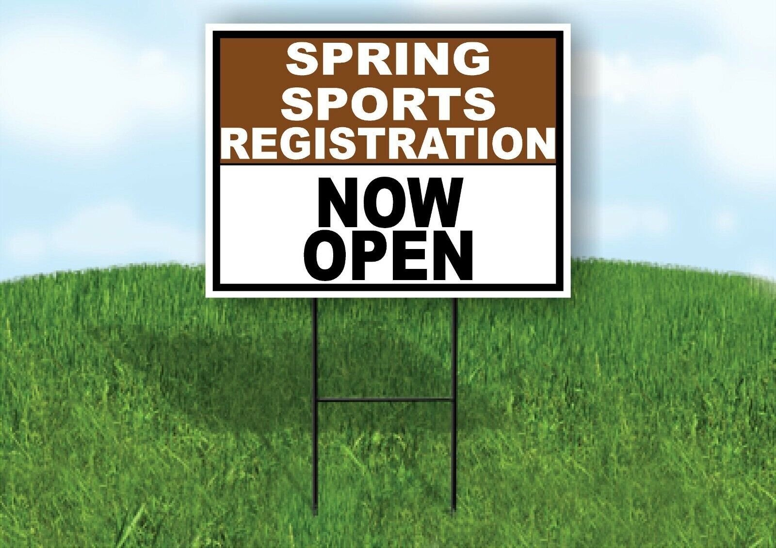 SPORTS REGISTRATION BROWN WHITE SPRING Yard Sign with Stand LAWN SIGN