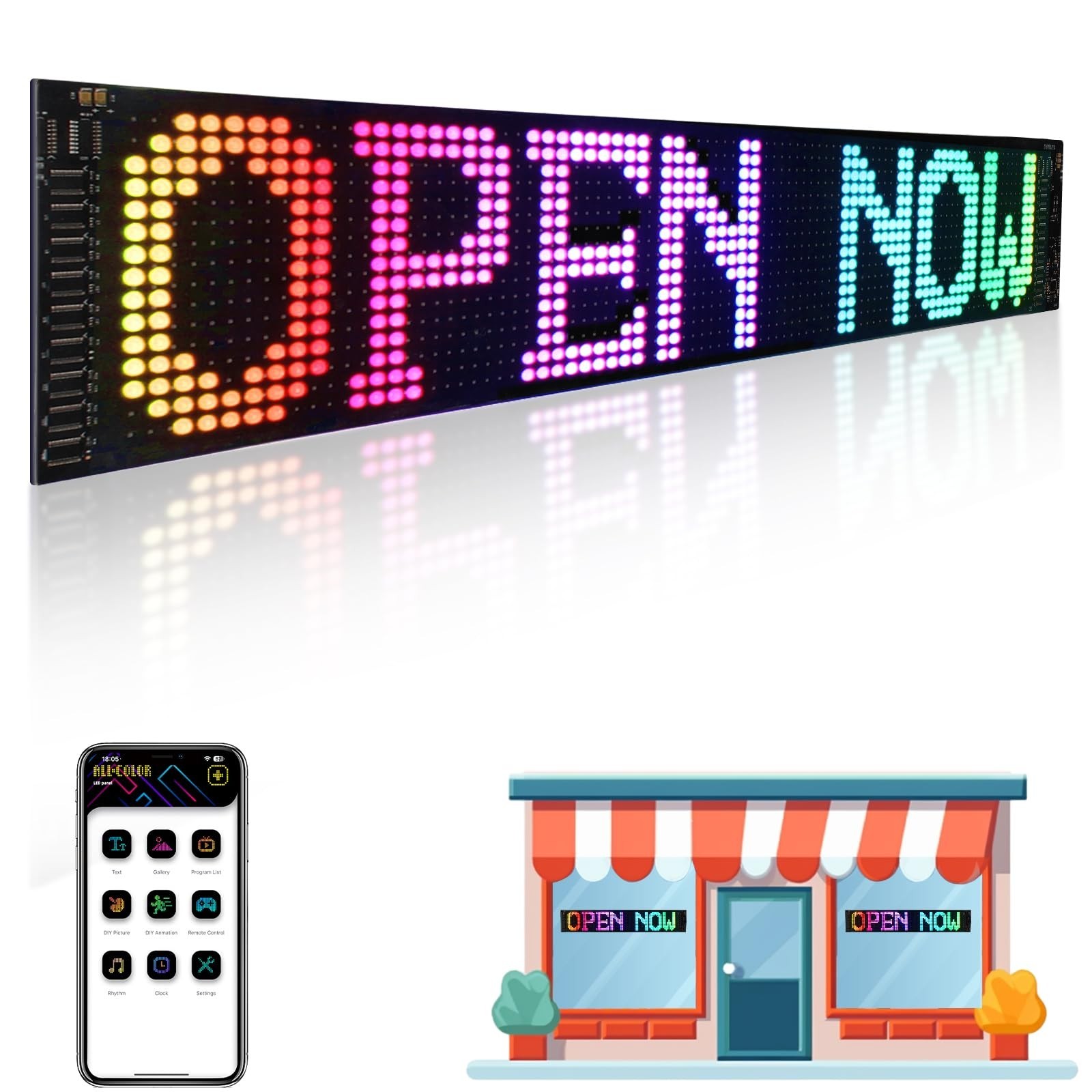 24 »x5 » Bluetooth Programmable LED Sign – Custom Scrolling Text, Timer, IP65 Wa