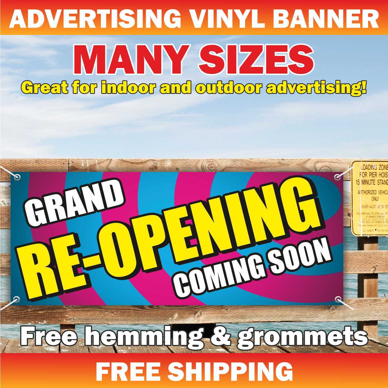 GRAND RE-OPENING Advertising Banner Vinyl Mesh Sign CUSTOM COMPANY COMING SOON