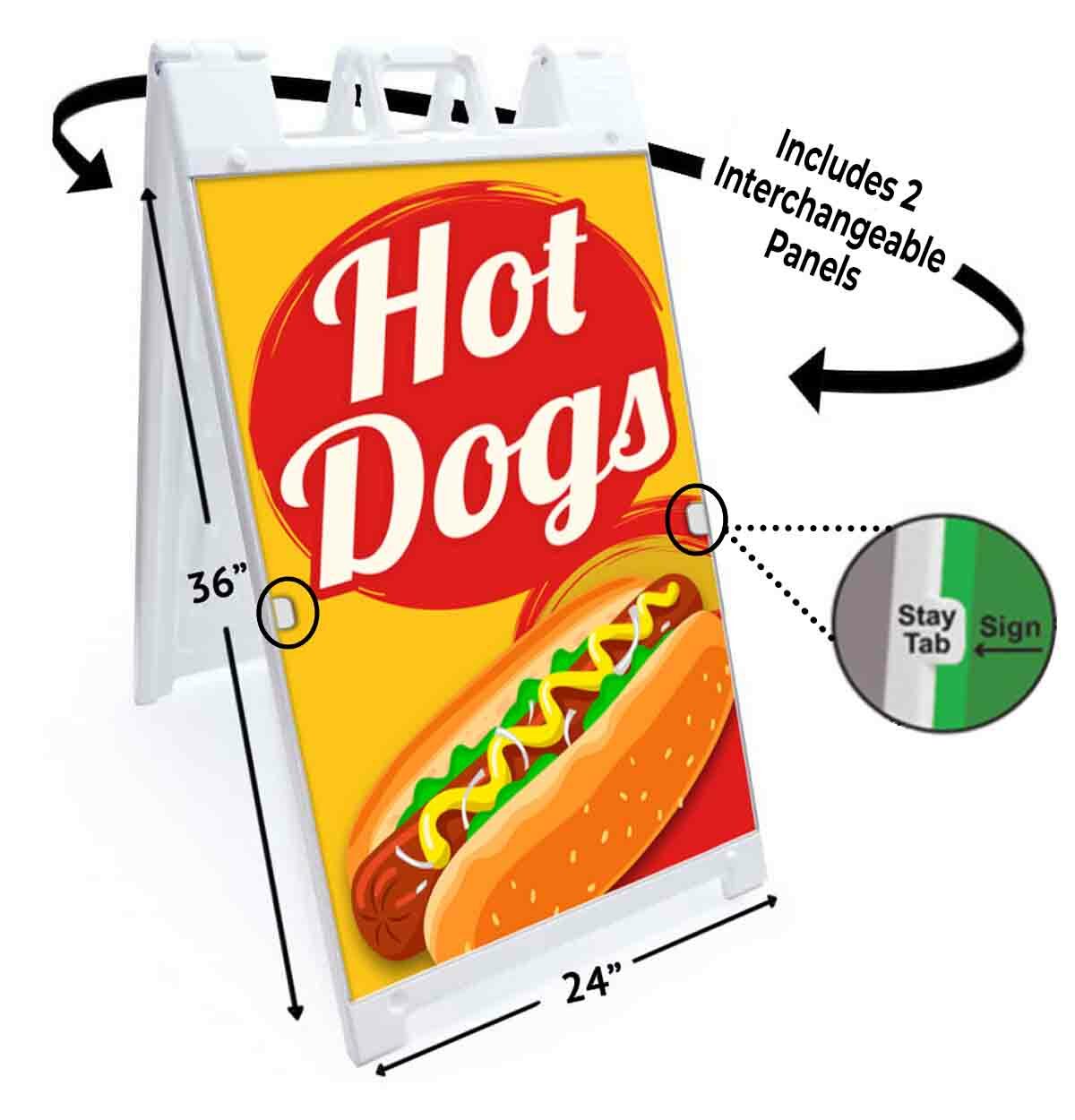 HOT DOGS Signicade 24×36 AFrame Plastic Sidewalk Sign CARNIVAL FAIR FOOD