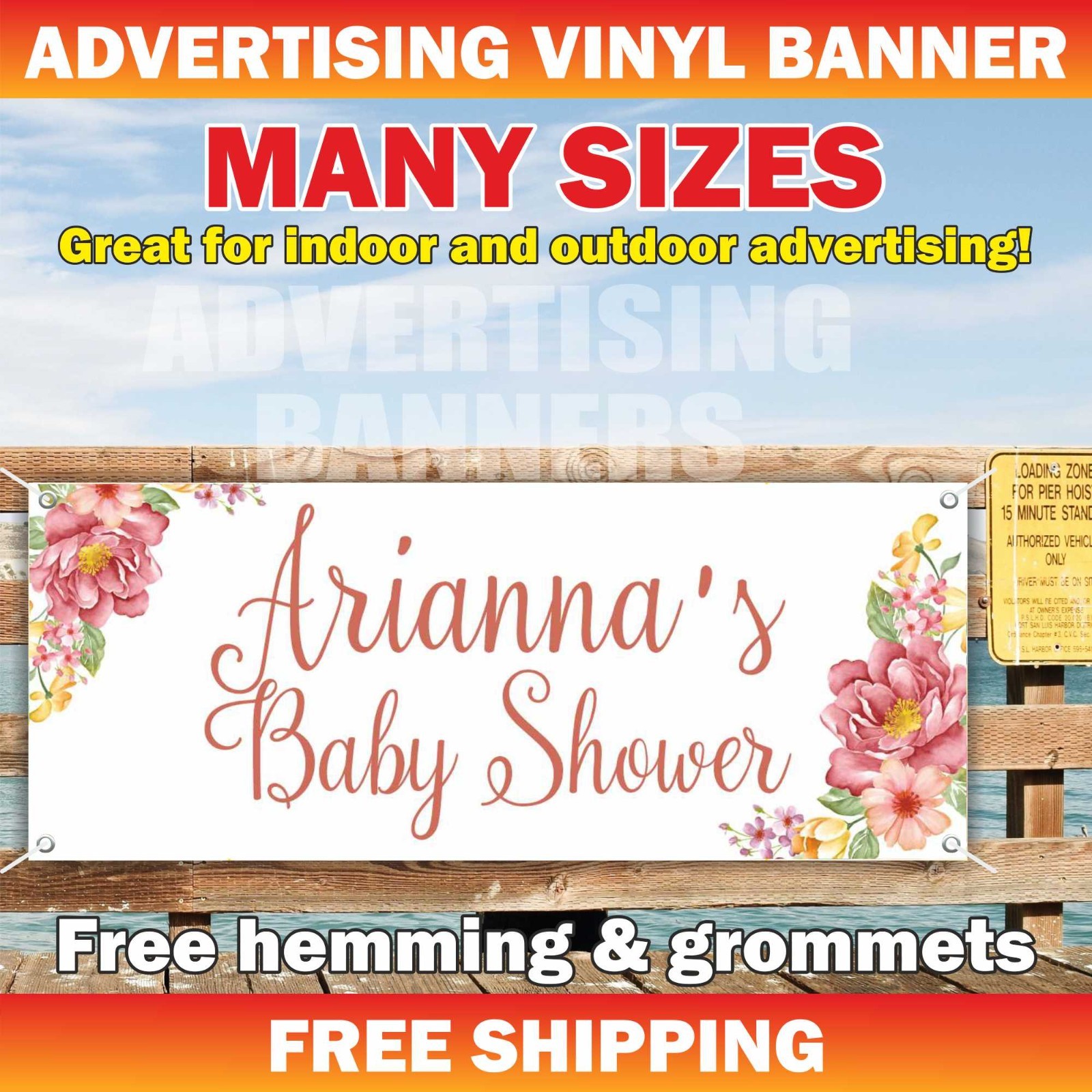 Baby Shower Celebrating Advertising Banner Vinyl Mesh Sign Custom Name Welcome