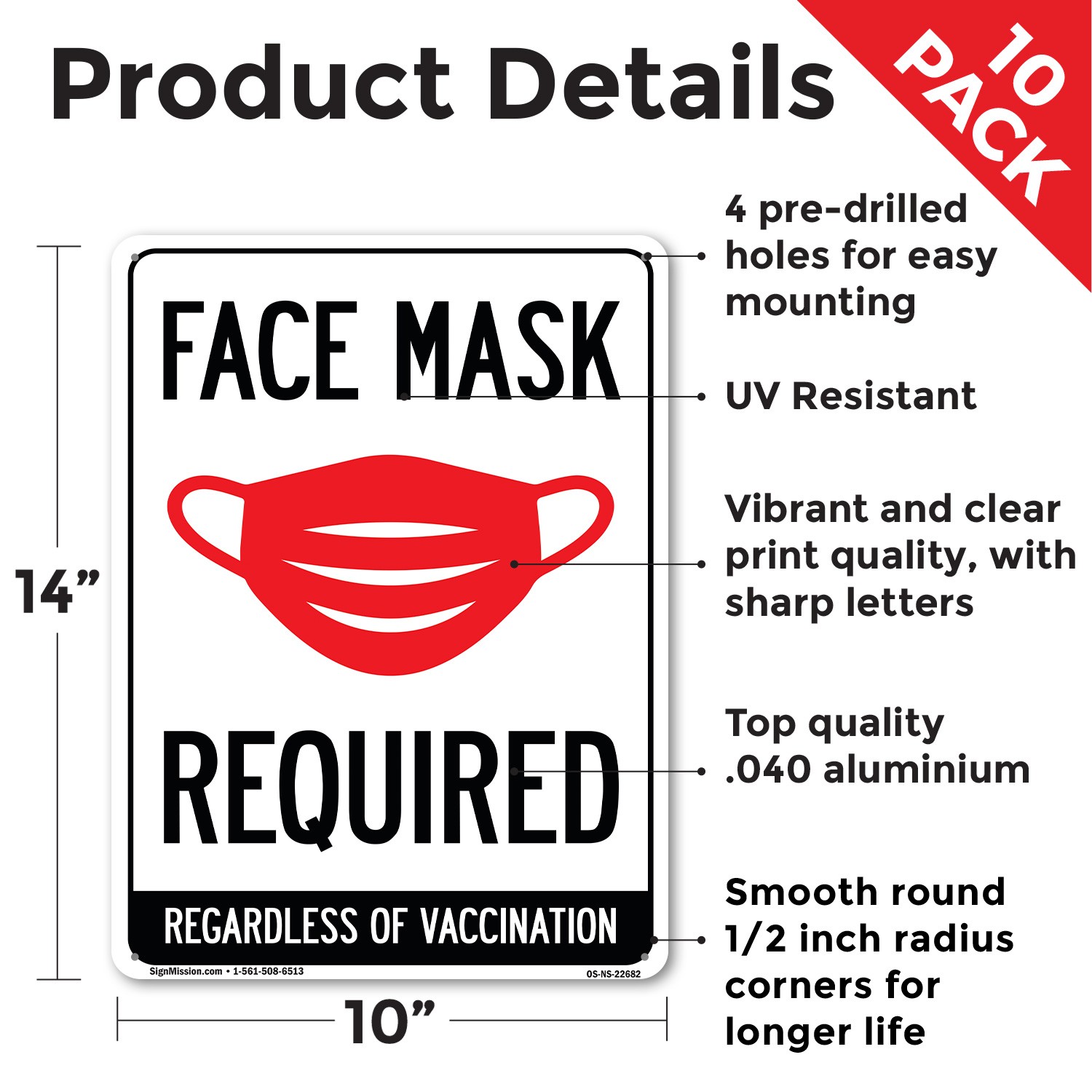 Face Mask Required Public Safety Sign Metal, Plastic, Or Decal – 5 or 10 Pack