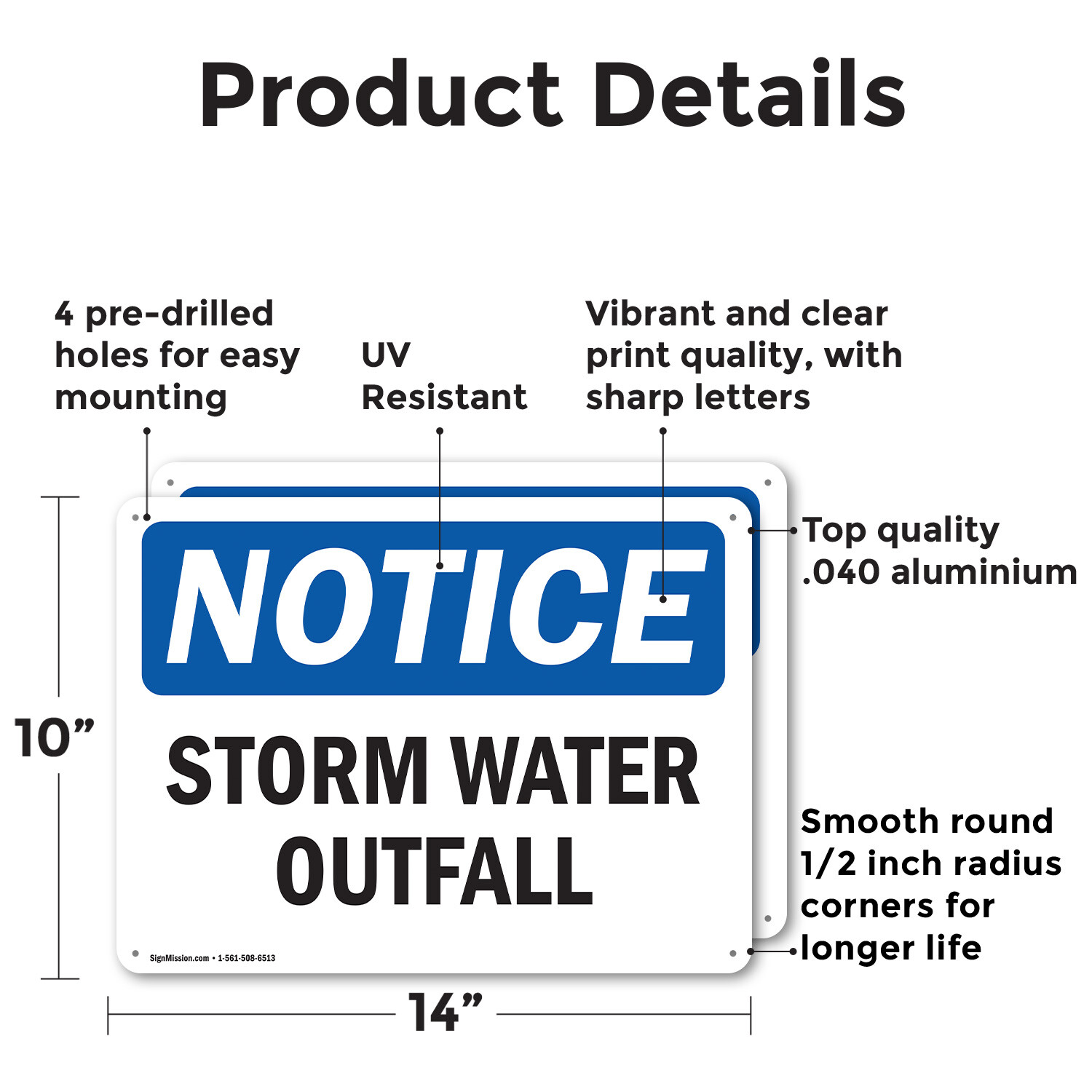 (2 Pack) Storm Water Outfall OSHA Notice Sign Decal Metal Plastic