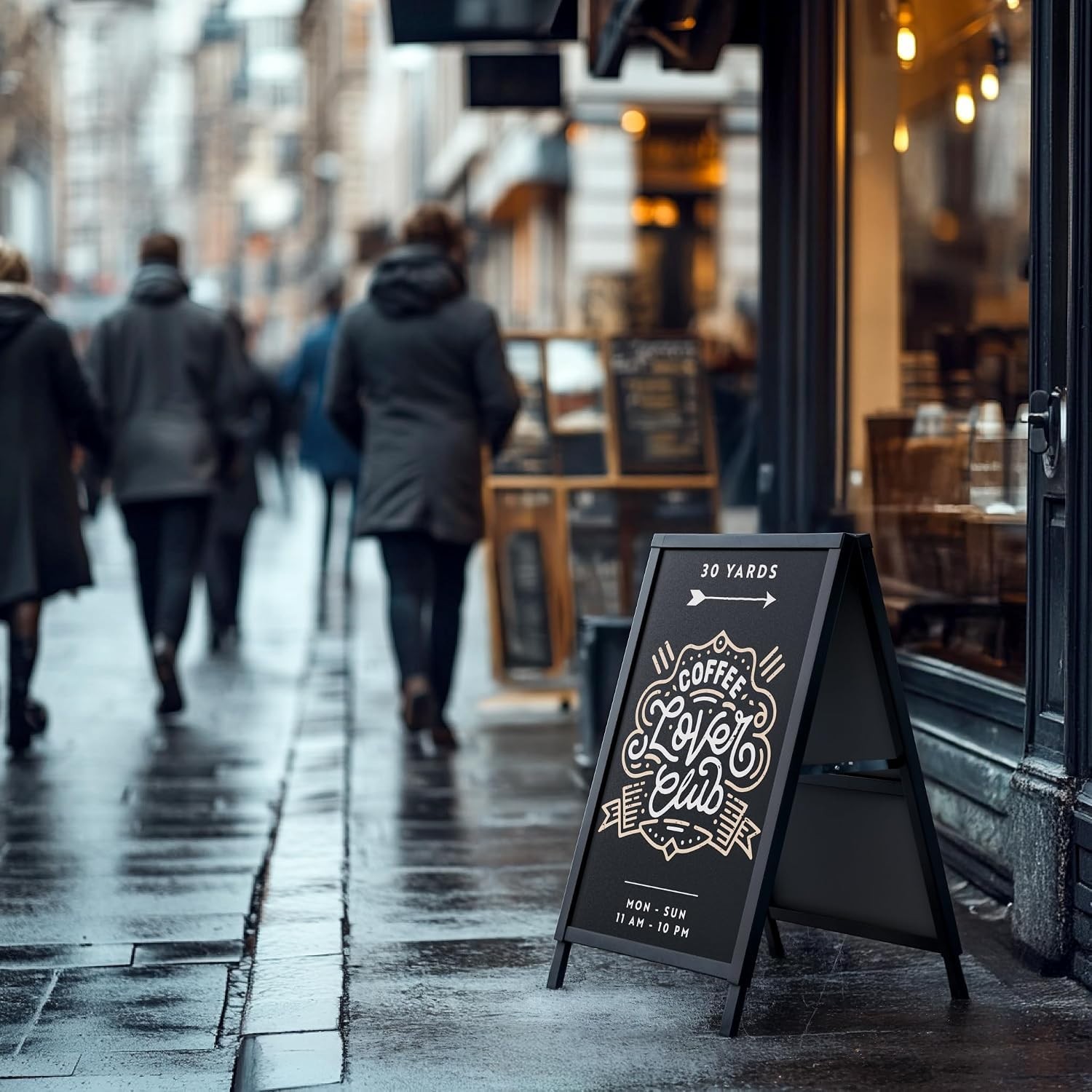 Outdoor A-Frame Sidewalk Sign 22×28 Inch Sandwich Board, Black Coated Steel M…