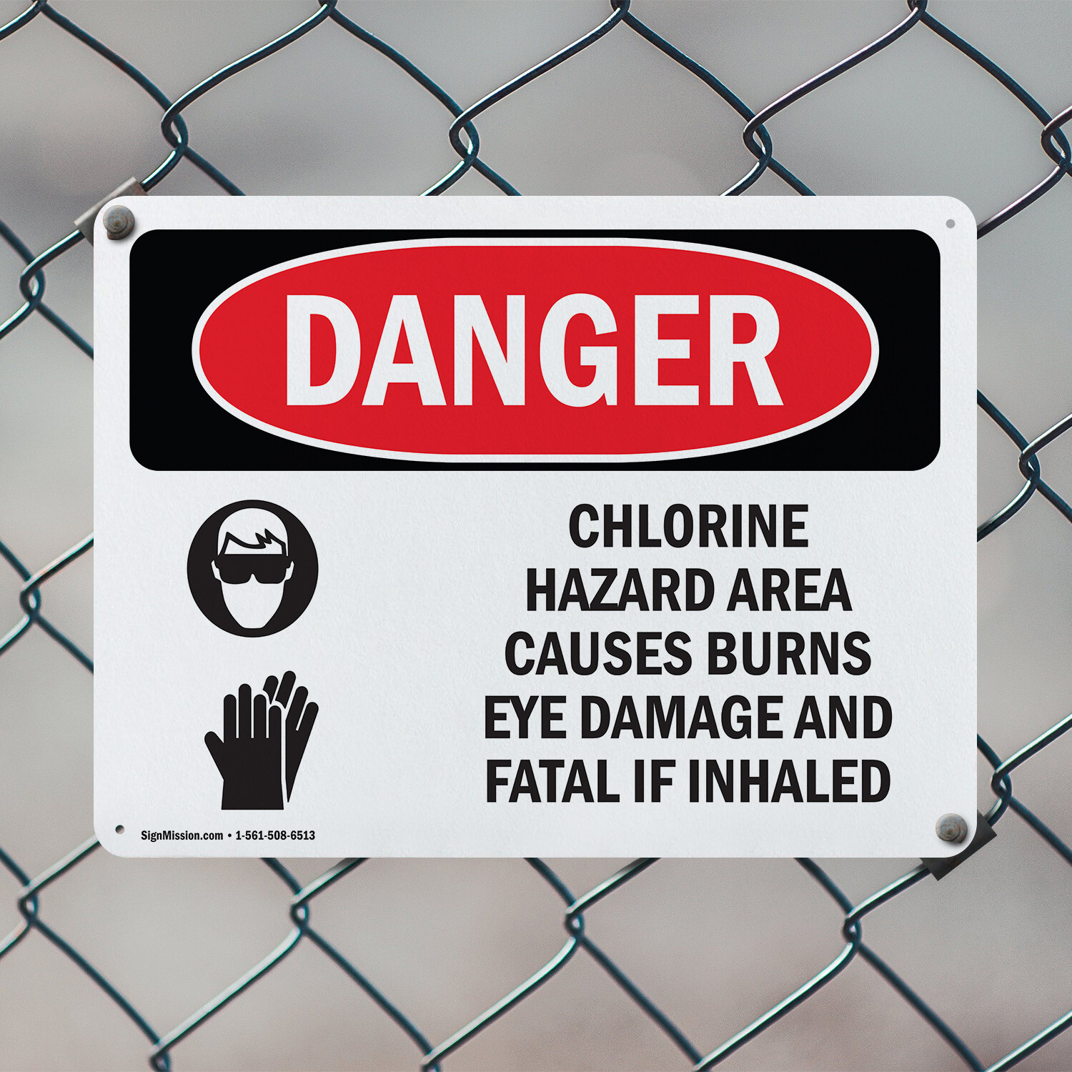 (2 Pack) Chlorine Hazard Area OSHA Danger Sign Decal Metal Plastic