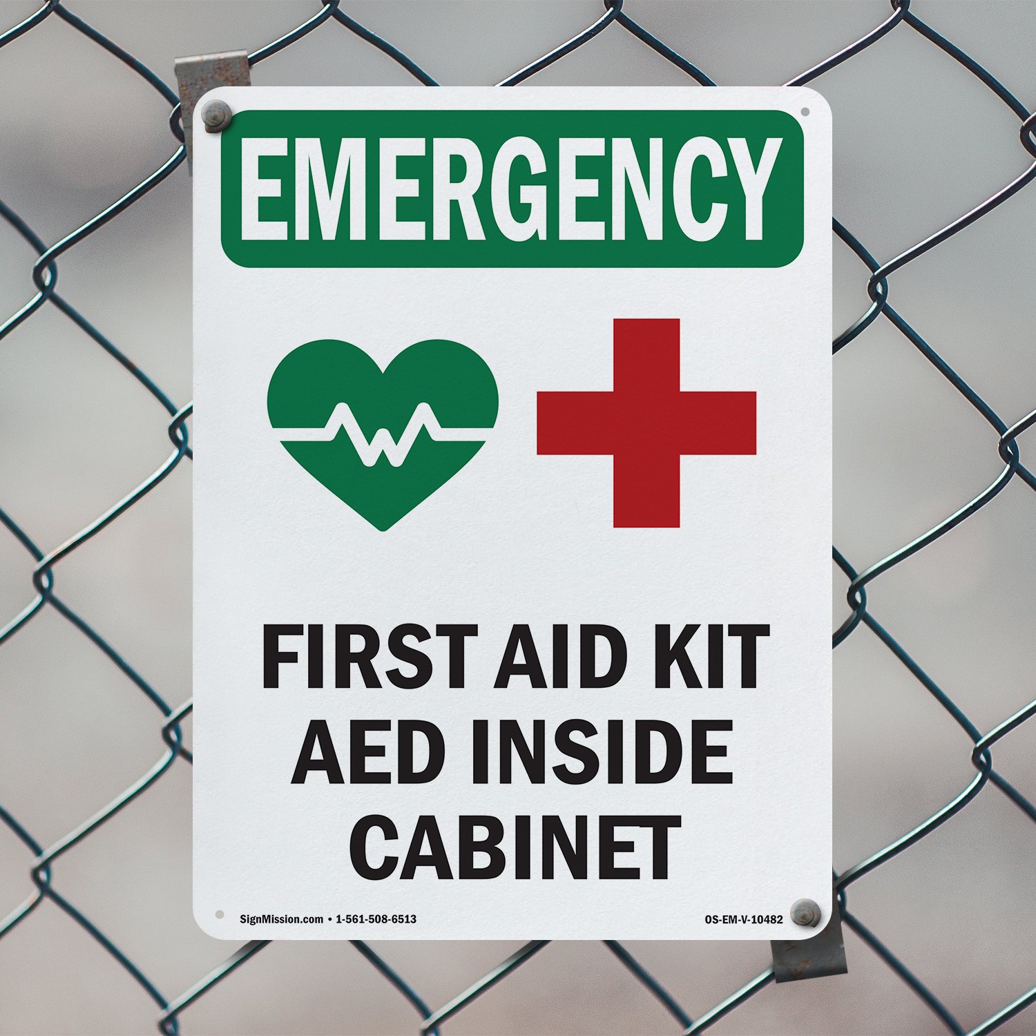 First Aid Kit AED With Symbol OSHA Emergency Sign Metal, Decal – 5 or 10 Pack