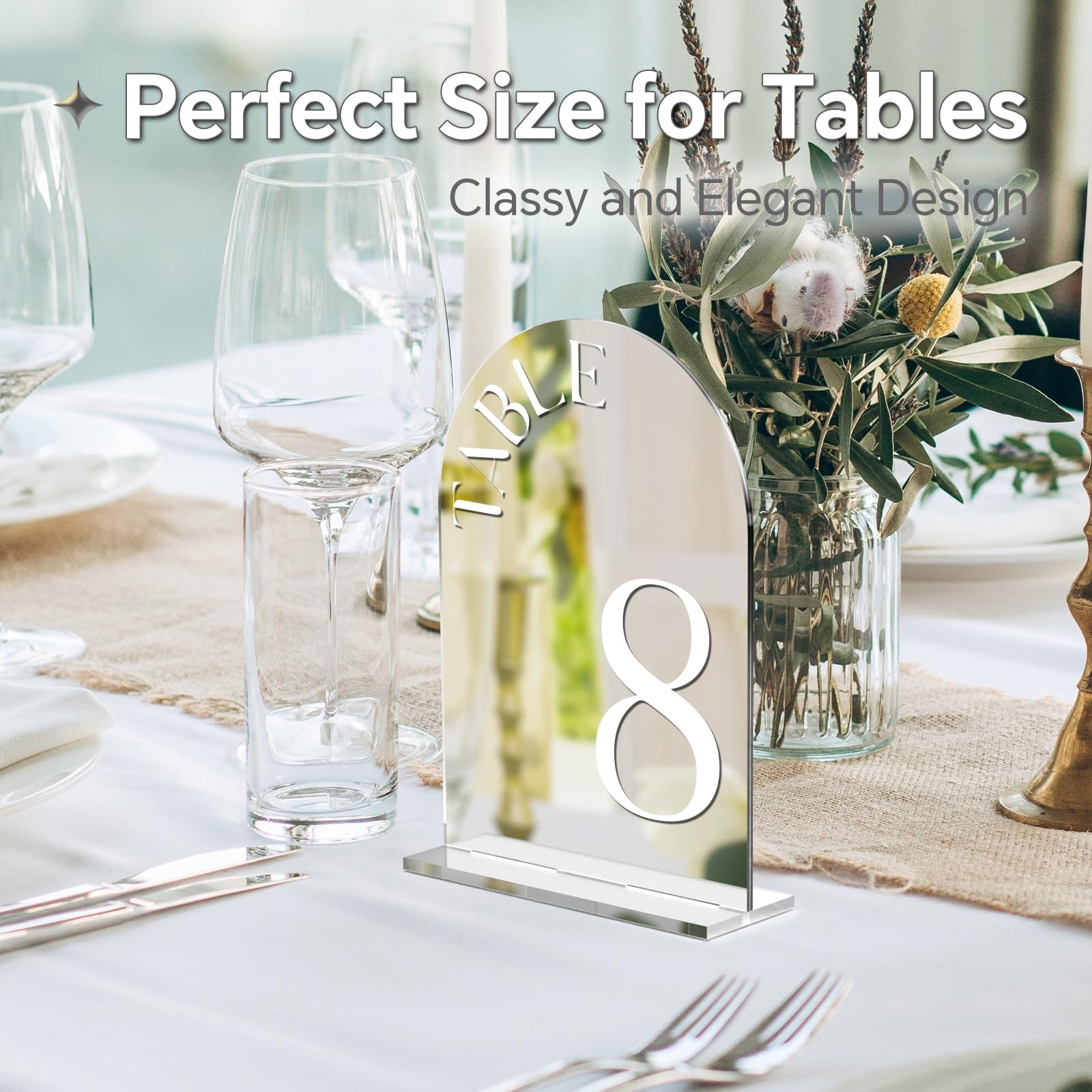 15 PCS 5×7 Inch Silver Mirror Arch Acrylic Wedding Table Numbers 115 Stand