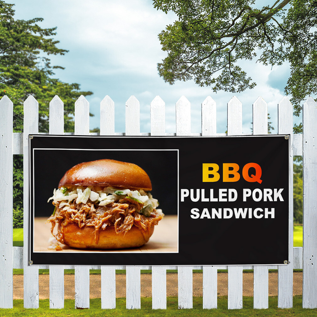 Vinyl Banner Multiple Sizes Bbq Pulled Pork Sandwich Food and Drink Bbq Outdoor