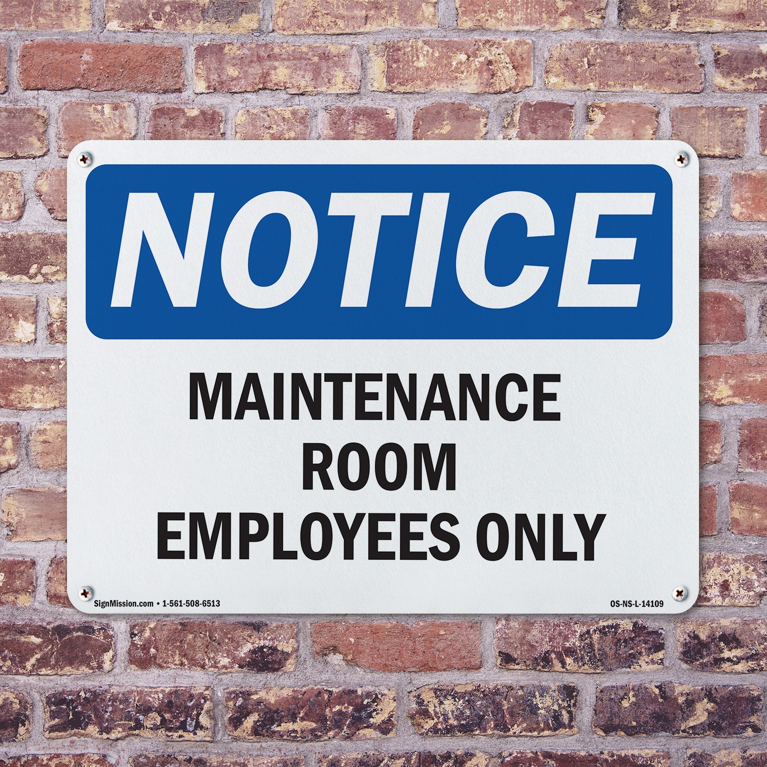 Maintenance Room Employees Only OSHA Notice Sign Metal,, Decal 5 or 10 Pack