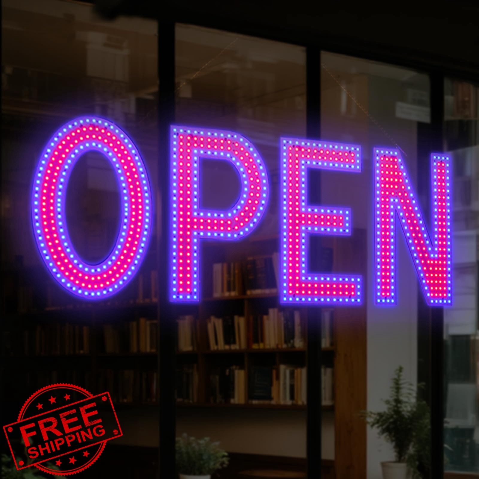 Thirdpolite 48&Prime;x17&Prime; Red and Blue LED Open Sign