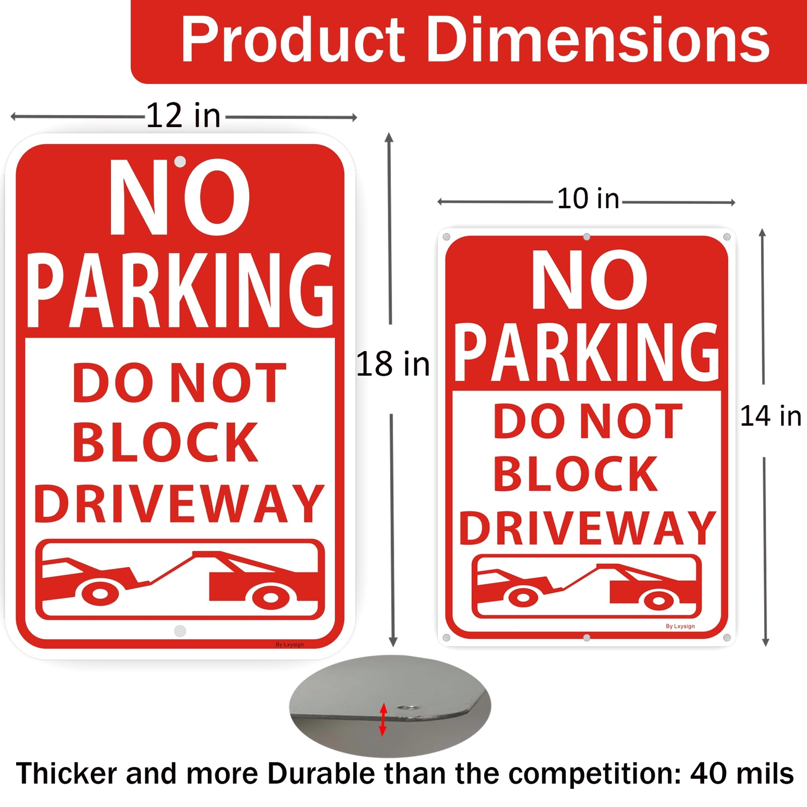 2-Pack Large Reflective No Parking Signs Aluminum 18 x 12 Inches Durable