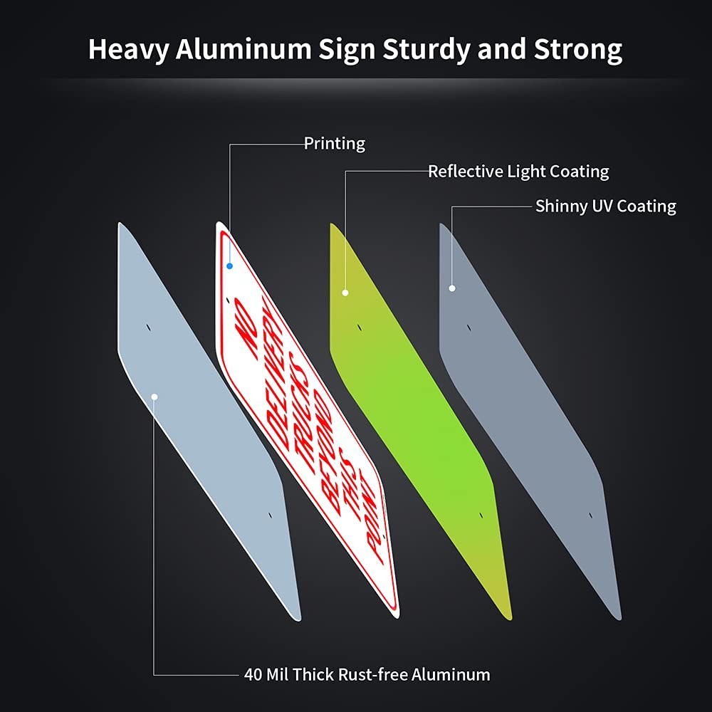 Large No Delivery Trucks Beyond This Point Sign, 18x 12 .040 Aluminum Reflect…