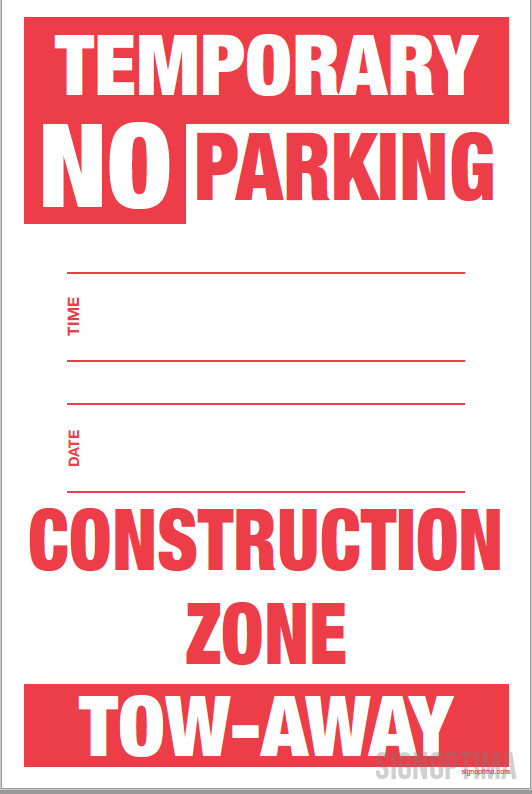 Temporary No Parking Sign , 18&Prime;x12&Prime; Cardboard Set of Two