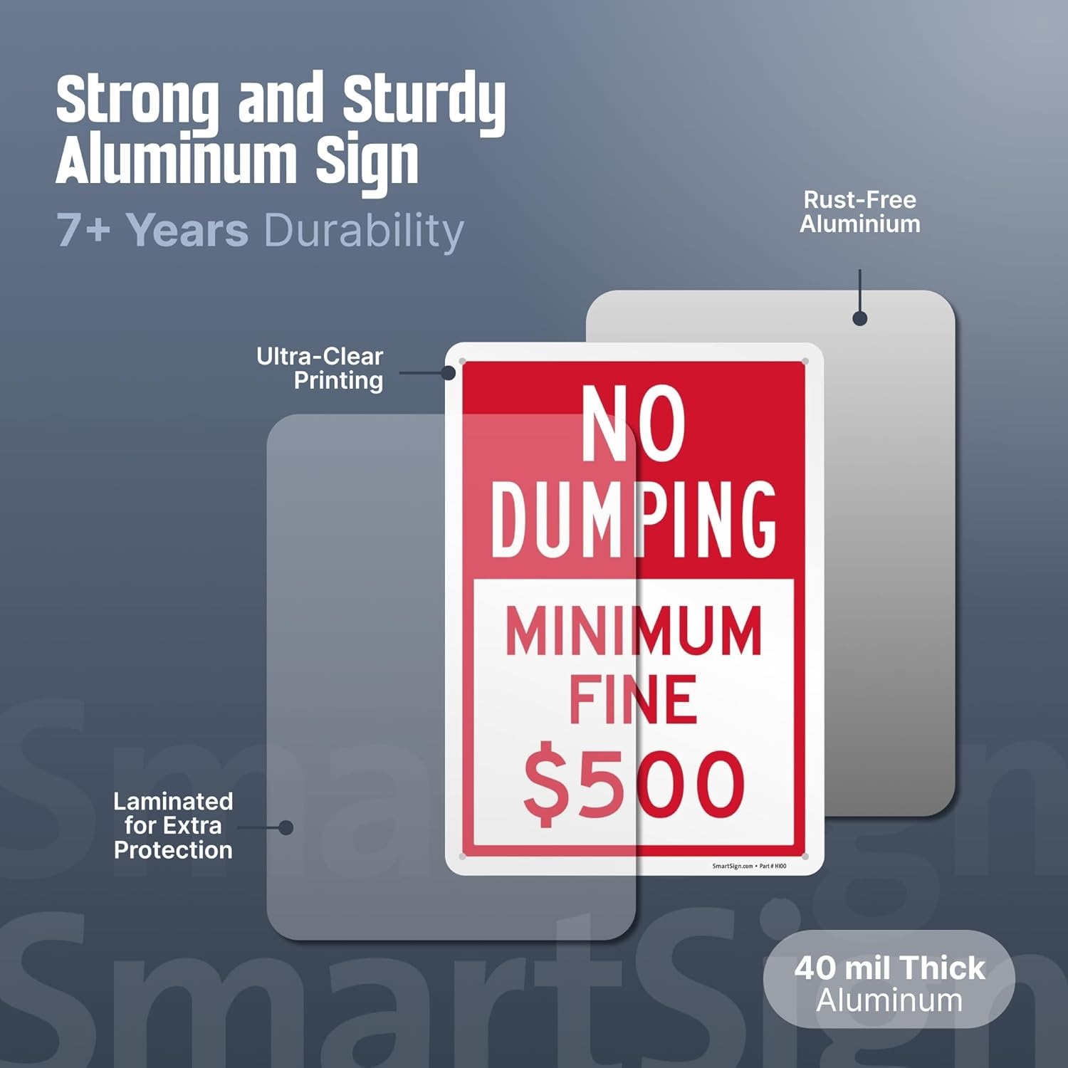 « No Dumping – Minimum Fine 500 Dollars » Metal Sign, 14 X 10 Inch, Private Proper