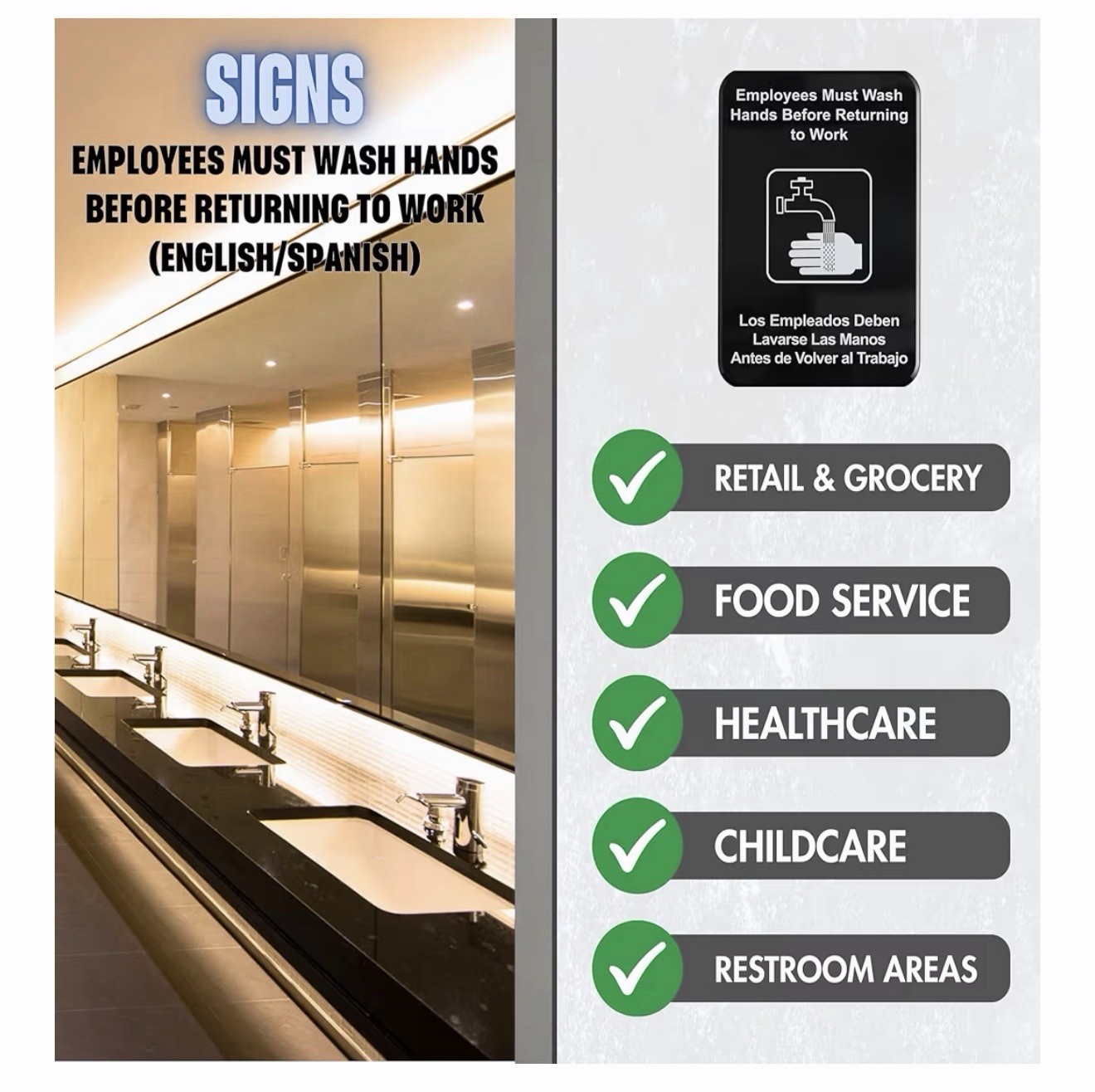 Employees Must Wash Hands Before Returning To Work Sign English Spanish – 4 Pack
