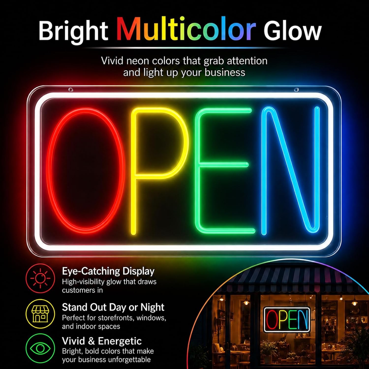 Open Sign Neon Light 17&Prime; X 9.3&Prime; LED Open Sign for Business Window Multicolor