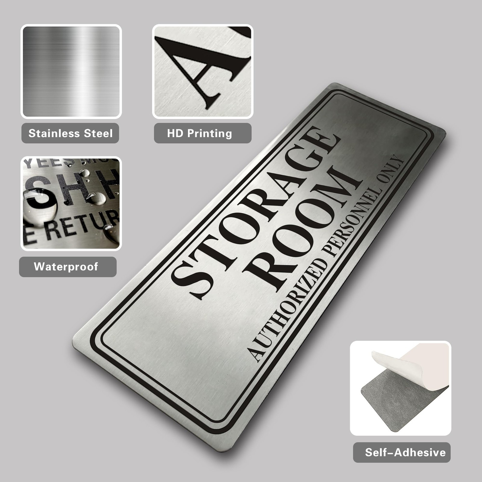Metal Stainless Steel Authorized Personnel Only Sign 9×3 Inch Storage Room