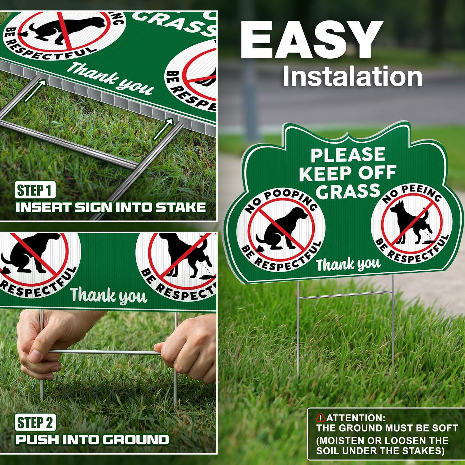 Keep off Grass Signs, 8 X 12 Inch Double Sided Corrugated Plastic, Stakes | No D
