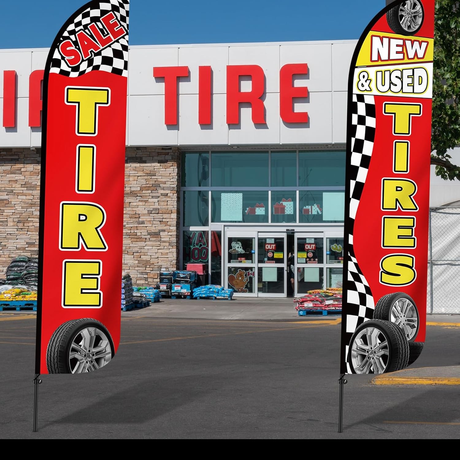 2 Pack 12 Feet Tire Sale King Flags New and Use Tires Shop Feather Flags for Bus