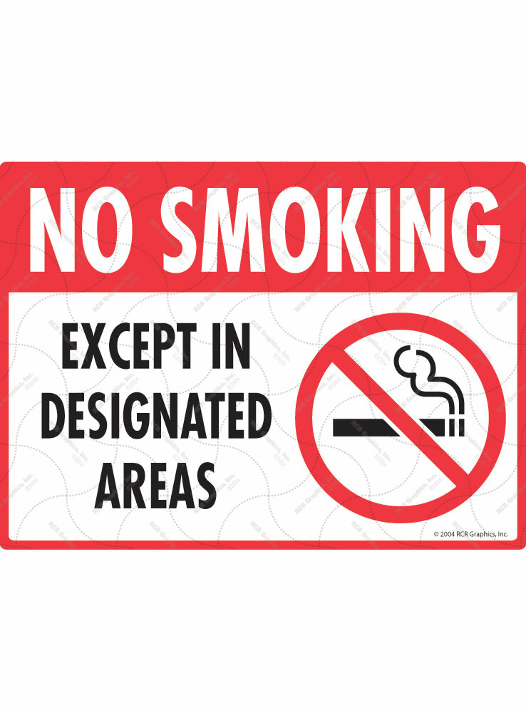 No Smoking Except in Designated Areas Exterior Rustproof Aluminum Sign – 12 x 9