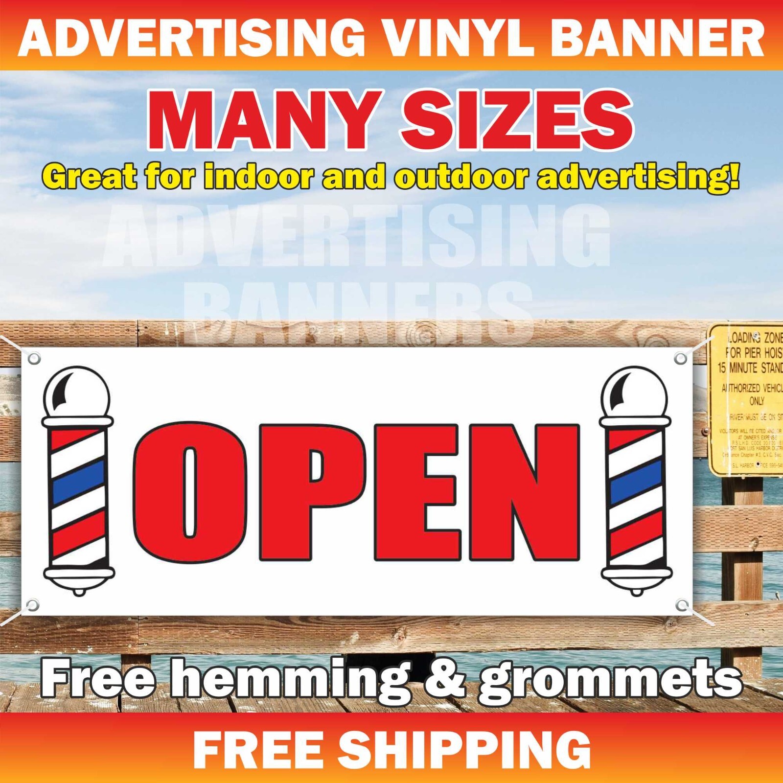 BARBER OPEN Advertising Banner Vinyl Mesh Sign shop beauty salon cut nail hair