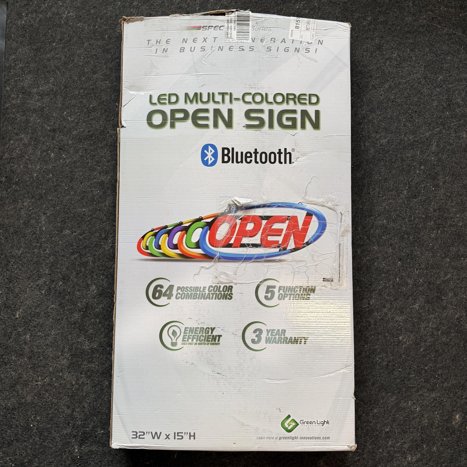 GLI Green Light Innovations GLI1050B LED Open Sign for Business 15&Prime; x 32&Prime;