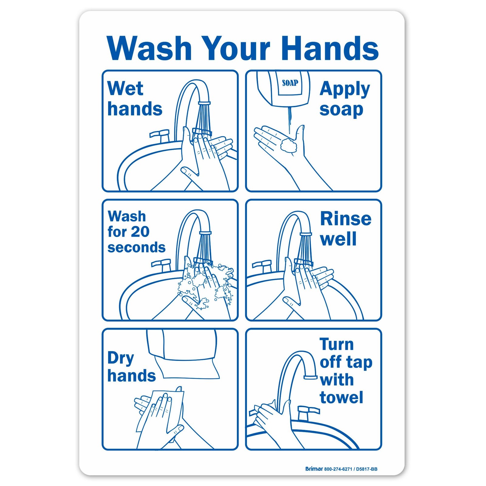 Wash Your Hands Instructions Sign InfiniStick Vinyl Label 7×10 Inch