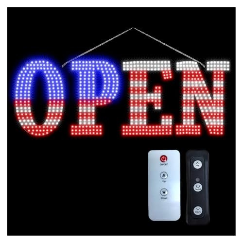 Open Signs for Business, 40&Prime;x14&Prime; inch Extra Large USA Flag Open Sign LED Window