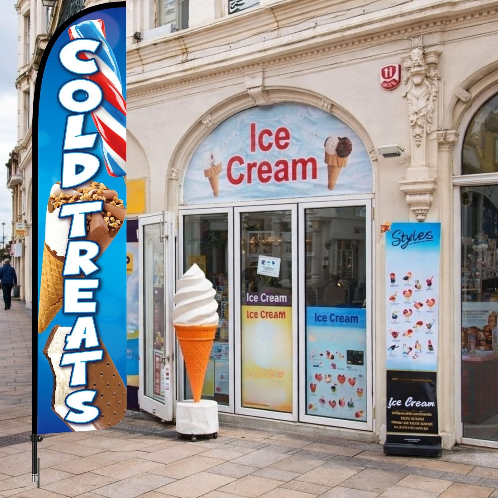15 ft Cold Treats Ice Cream Windless Feather Banner Flag Kit Cold Treats Adve…