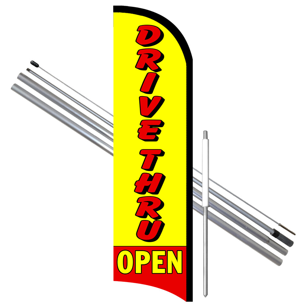 Drive Thru Open Premium Windless Feather Flag Bundle (Complete Kit) OR Optional